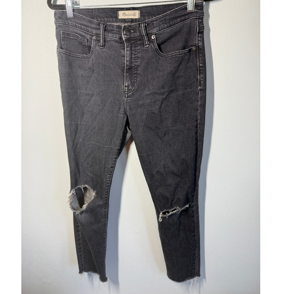 Madewell 9" Skinny High Rise Jeans Distressed Black Raw Hem Size 29 - Picture 1 of 12